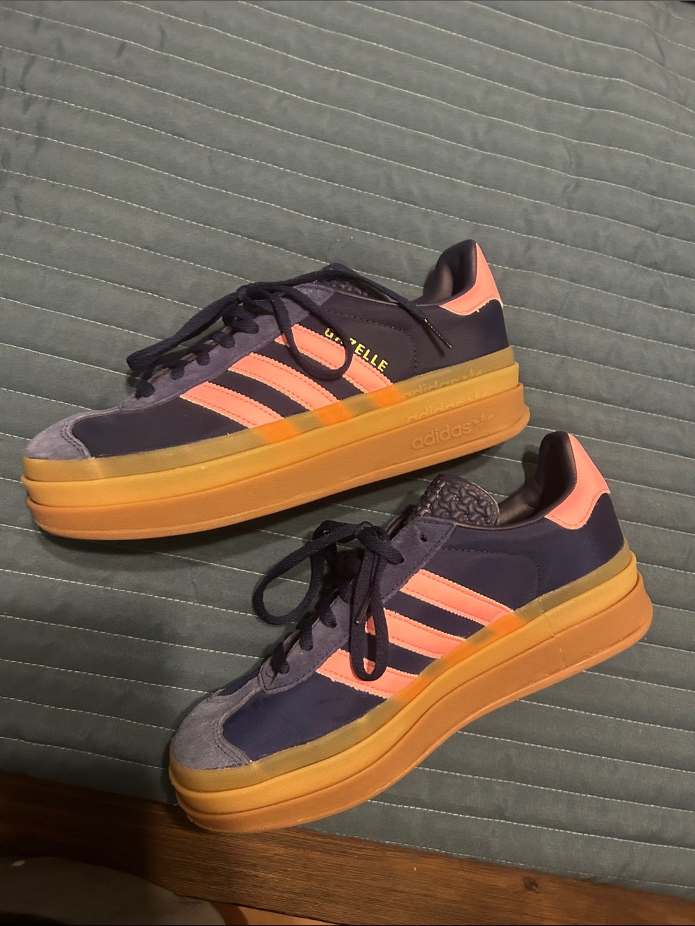 adidas Gazelle Women’s Navy and Pink Platform Sneakers - Picture 6 of 6